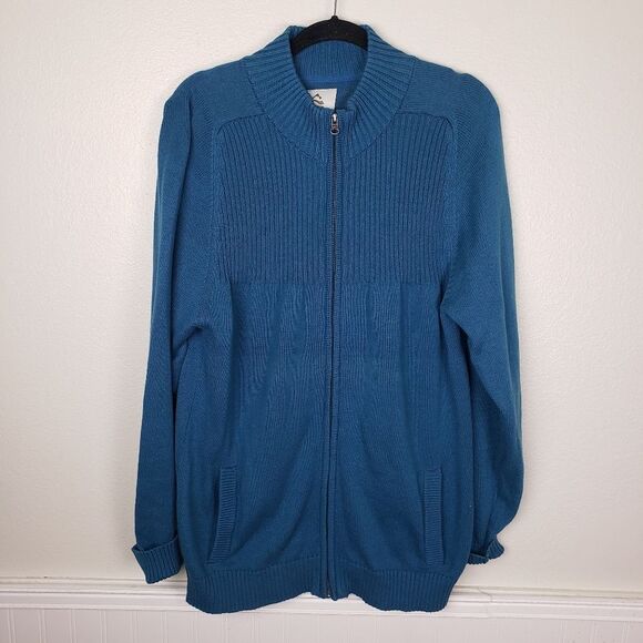 Women's Blue Knitted Cotton Long Tunic Zip Up Cold Weather Jacket Size XL - Picture 6 of 10